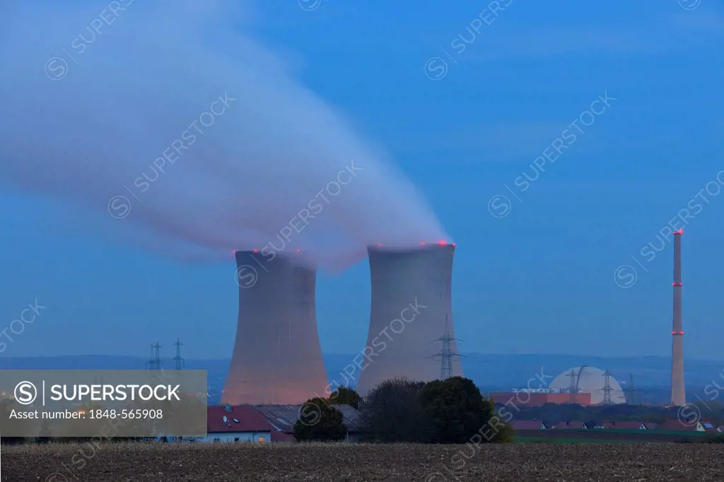 Cooling towers of the Grafenrheinfeld E.ON nuclear power plant, Schweinfurt, Bavaria, Germany, Europe