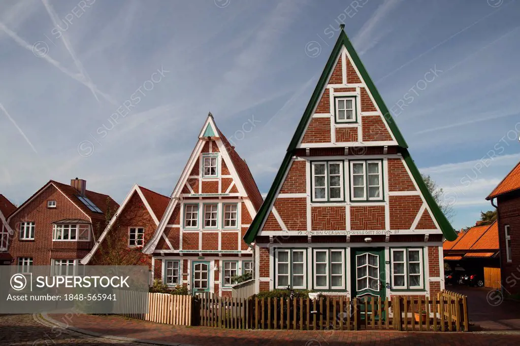Half-timbered houses, Otterndorf coastal resort, Lower Saxony, Germany, Europe, PublicGround
