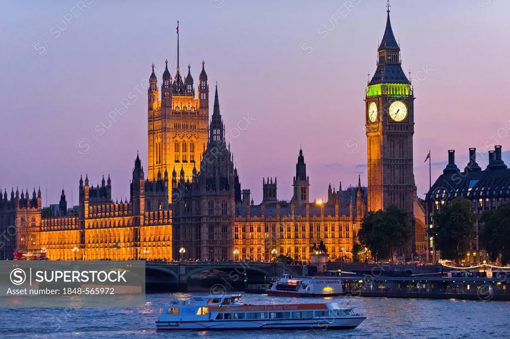 River Thames, Big Ben, Houses of Parliament, Palace of Westminster, London, England, United Kingdom, Europe
