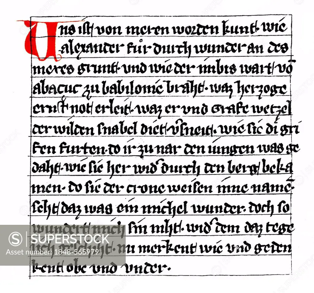 Historic print, manuscript, speech by Reinmar von Zweter, from 1200 - to 1248, German poet, saying writer, 13th Century, from the Illustrated Atlas of...