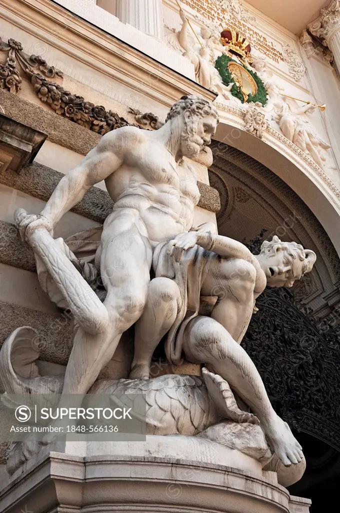 Hercules and Hippolyta, the Amazonian queen, 1893, sculpture in front of the Hofburg Imperial Palace, St. Michael's Square, Vienna, Austria, Europe
