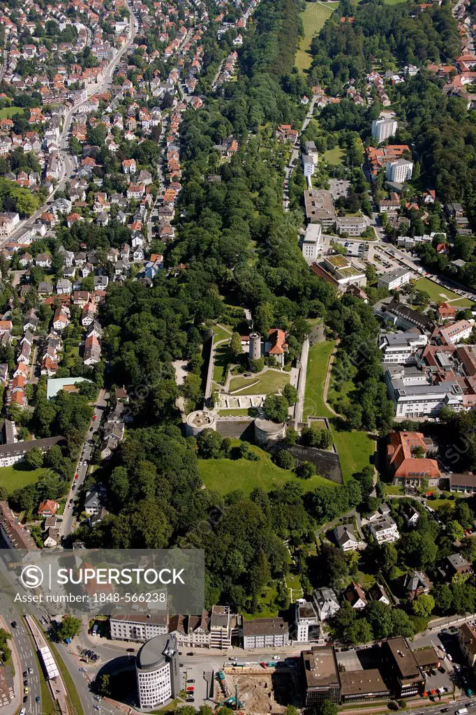 Aerial view, Johannisberg, Sparrenburg castle, castle ruins, Bielefeld, Ostwestfalen-Lippe, eastern Westphalia, North Rhine-Westphalia, Germany, Europ...