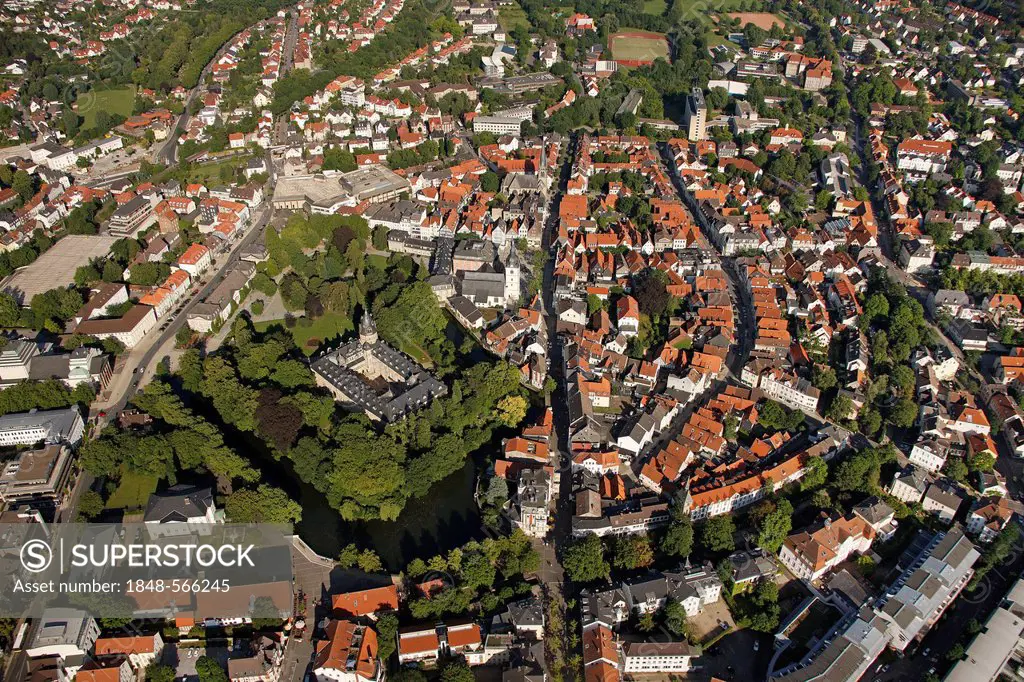 Aerial view of Detmold, Fuerstliches Residenzschloss or Princely Residence castle, Ostwestfalen-Lippe, eastern Westphalia, North Rhine-Westphalia, Ger...