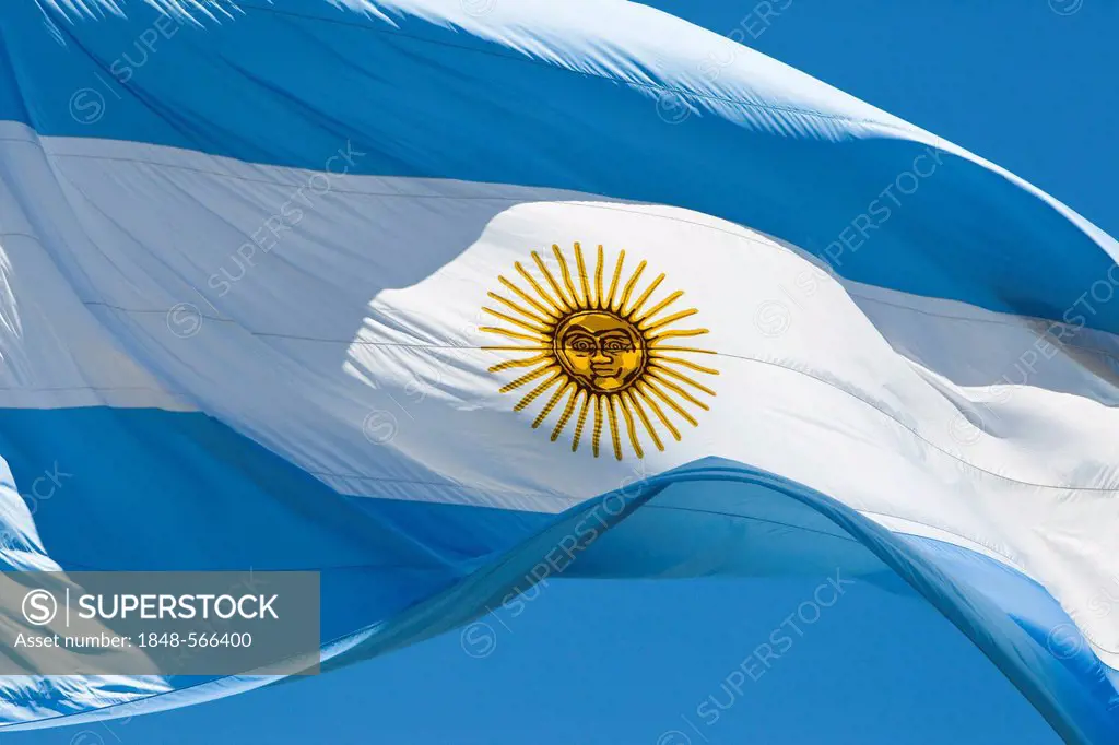 Argentine flag waving at the presidential palace in Buenos Aires, Argentina, South America