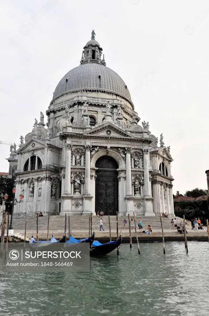 Church of Santa Maria della Salute and gondolas on the Grand Canal, Venice, Italy, Europe