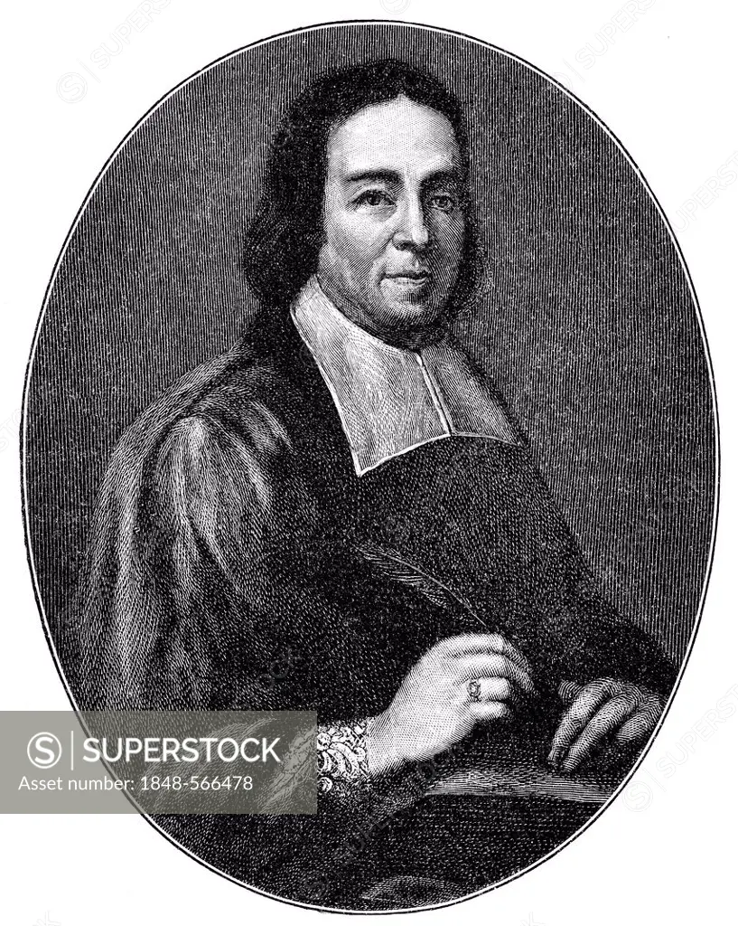 Historical print from the 19th century, portrait of Valentin Esprit Fléchier, 1632 - 1710, a French bishop, preacher and writer
