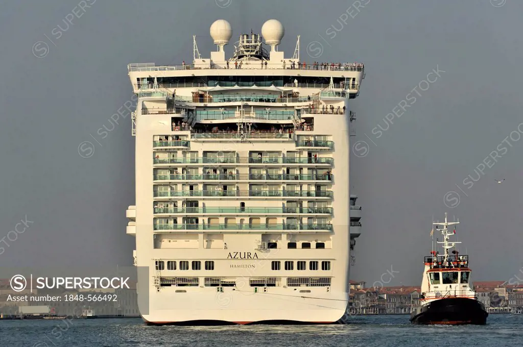 Azura, cruise ship, built in 2010, 290m, 3100 passengers, arriving in the port of Venice, Veneto, Italy, Europe