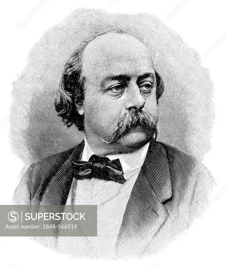 Historical print from the 19th century, portrait of Gustave Flaubert, 1821 - 1880, a French writer