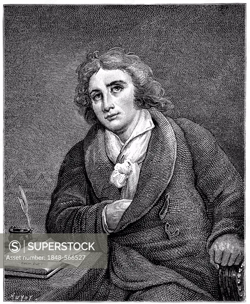 Historical print from the 19th century, portrait of Marie-Joseph Blaise de Chénier, 1764 - 1811, a French writer and dramatist of the French Revolutio...
