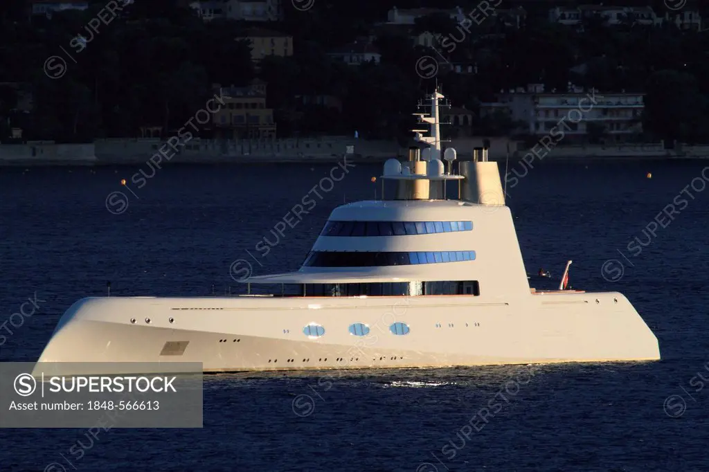 Motor yacht, A, built by Blohm + Voss GmbH, overall length, 119 metres, built in 2008, owned by Andrei Melnichenko, Cote d'Azur, France, Mediterranean...