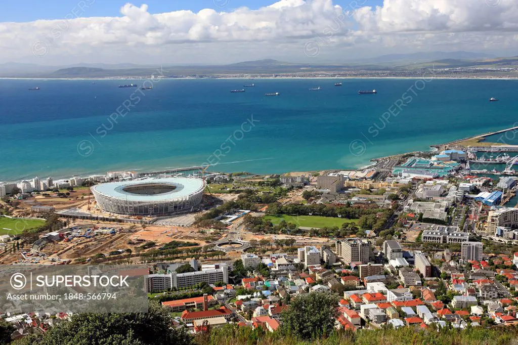 Cityscape, construction of football stadium for the 2010 World Cup, Cape Town, Green Point, South Africa, Africa