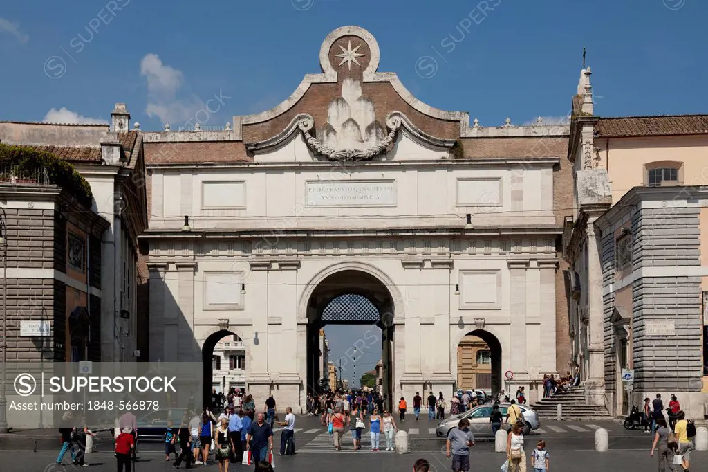 Gateway to Rome, Porta del Popolo, at the Piazza del Popolo and Piazzale Flaminio, Rome, Lazio, Italy, Europe
