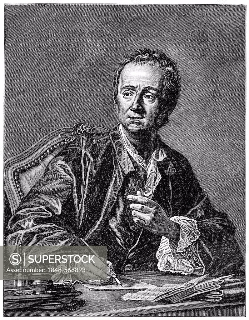 Historical print from the 19th century, portrait of Denis Diderot, 1713 - 1784, a French writer, philosopher and Enlightenment philosopher