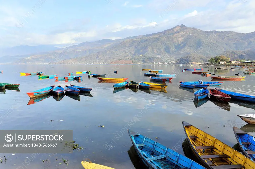 Rowing boats on Lake Phewa, Pokhara, Nepal, Asia