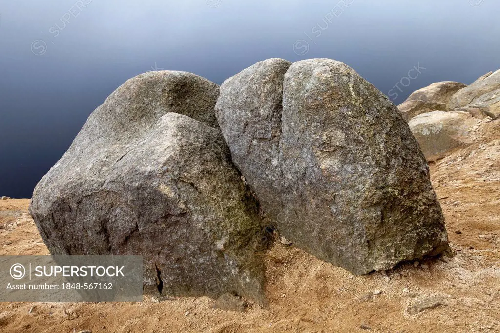 Granite rocks at Talsperre Oderteich reservoir, Harz National Park, Upper Harz, Lower Saxony, Germany, Europe, PublicGround