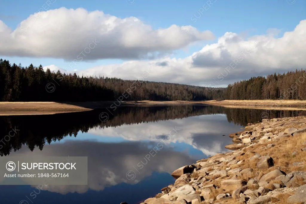 Talsperre Oderteich reservoir, Harz National Park, Upper Harz, Lower Saxony, Germany, Europe, PublicGround