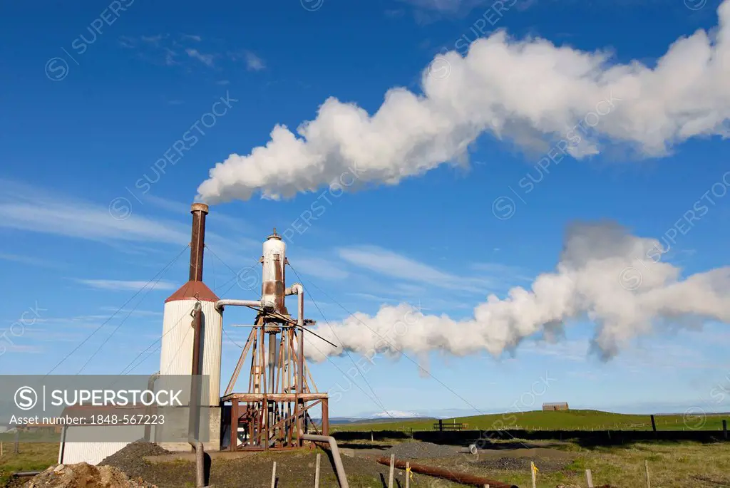 Production of geothermal energy, farm near Geysir, Iceland, Europe
