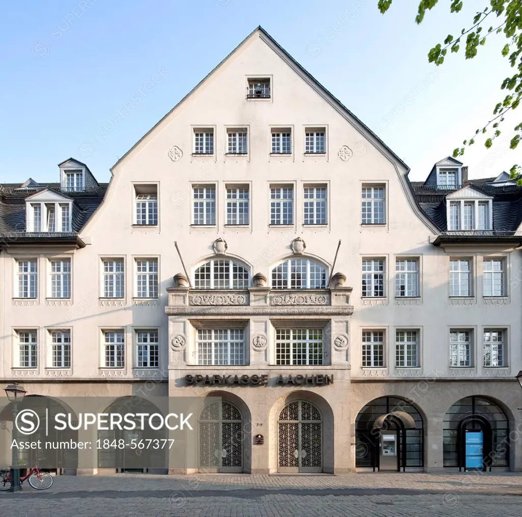 Historic commercial building, Muensterplatz square, Sparkasse Aachen savings bank, Aachen, North Rhine-Westphalia, Germany, Europe, PublicGround