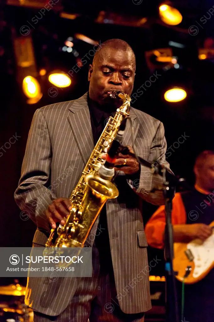 The American funk and soul jazz saxophonist Maceo Parker playing live at the Schueuer, Lucerne, Switzerland, Europe