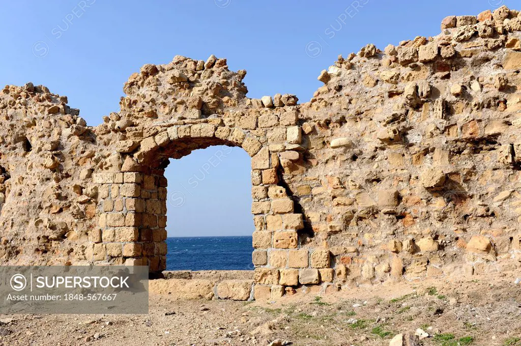Part of the city walls of Akko or Akkon on the Mediterranean Sea, Galilee, Israel, Middle East, Western Asia, Asia