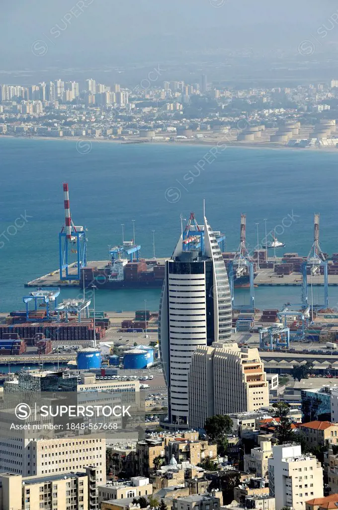 Port of Haifa with Sail Tower, Israel, Middle East, Western Asia, Asia