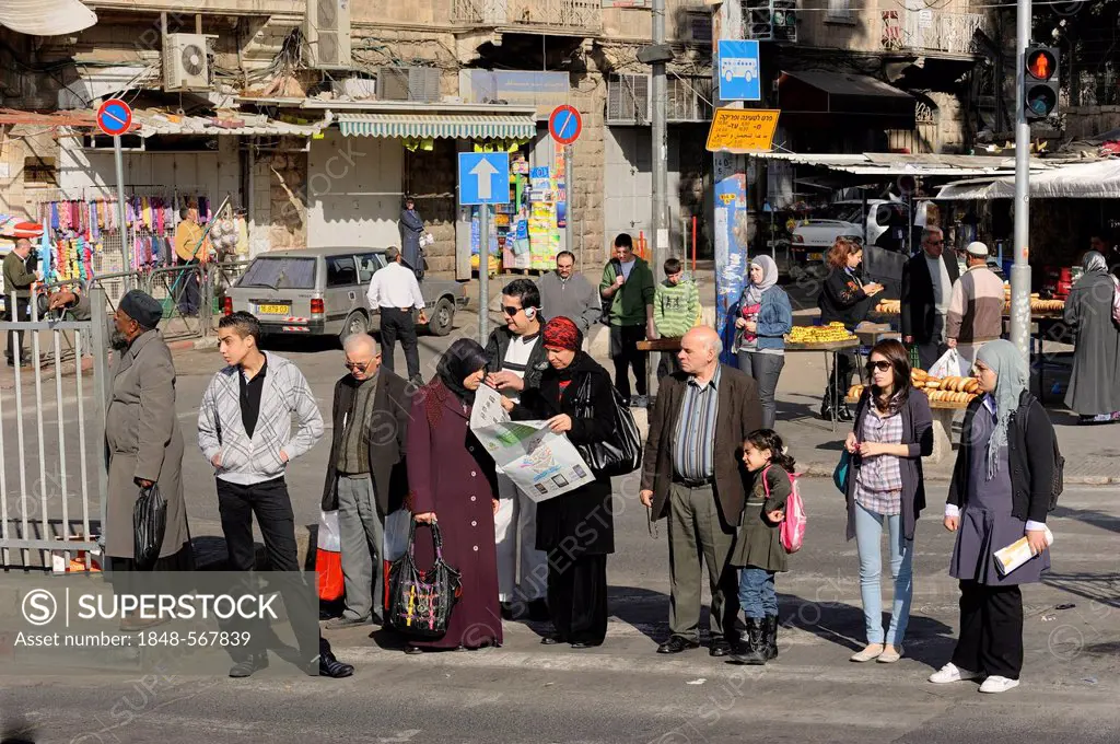 Street scene at the Damascus Gate with Palestinians, Jerusalem, Israel, Middle East