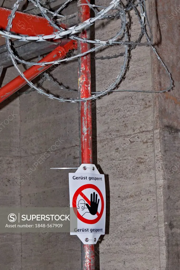 Sign, warning, scaffolding access blocked, Germany, Europe