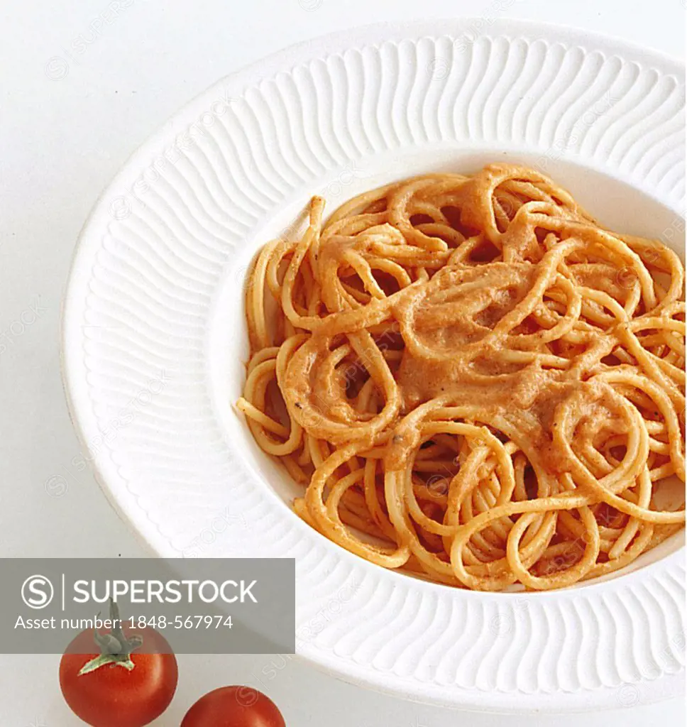 Spaghetti with a creamy tomato sauce, Italy