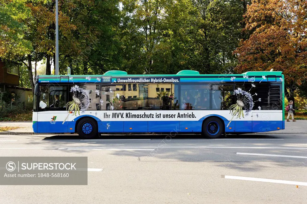 Environmentally-friendly hybrid bus, Munich, Bavaria, Germany, Europe