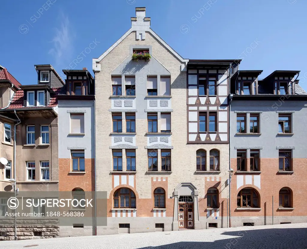 Historic residential building, Roeseplatz square, Eisenach, Thuringia, Germany, Europe, PublicGround