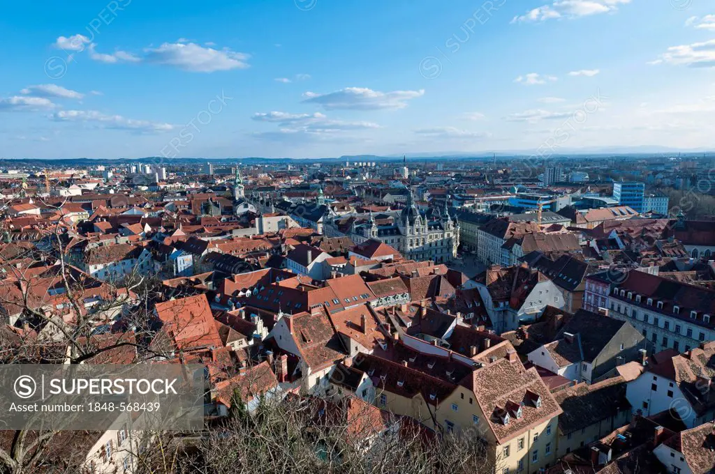 View of the historic district as seen from Grazer Schlossberg, Graz, Styria, Austria, Europe