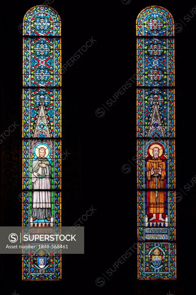 Stained-glass windows, sanctuary of Matthias Church, castle hill, Budapest, Hungary, Europe
