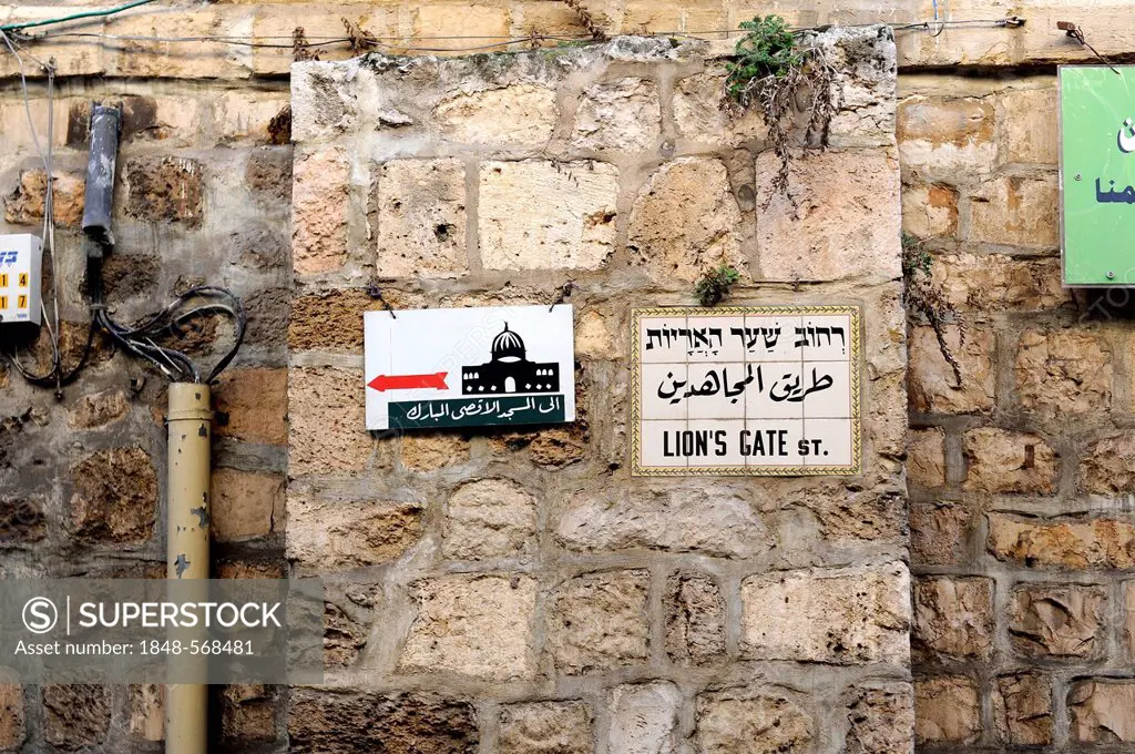 Start of Via Dolorosa, Way of Suffering, at the Lion's Gate, Muslim Quarter, Old City of Jerusalem, Israel, Middle East, Western Asia, Asia