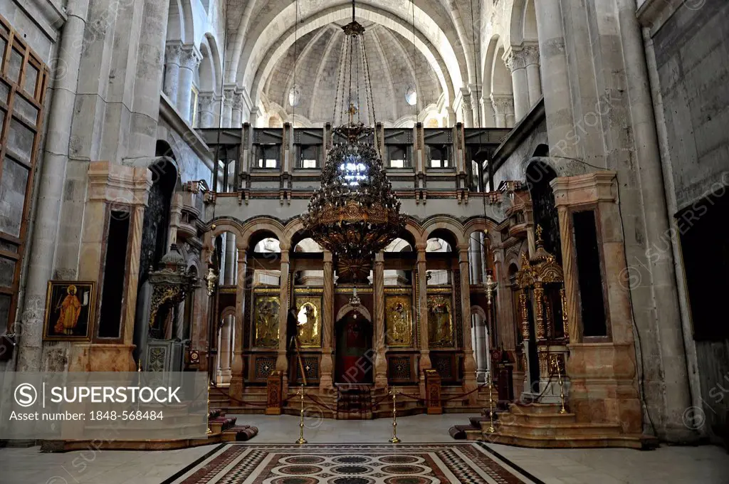 Altar in the Catholicon of the Church of the Holy Sepulchre or Church of the Resurrection, Jerusalem, Israel, Middle East, Western Asia, Asia