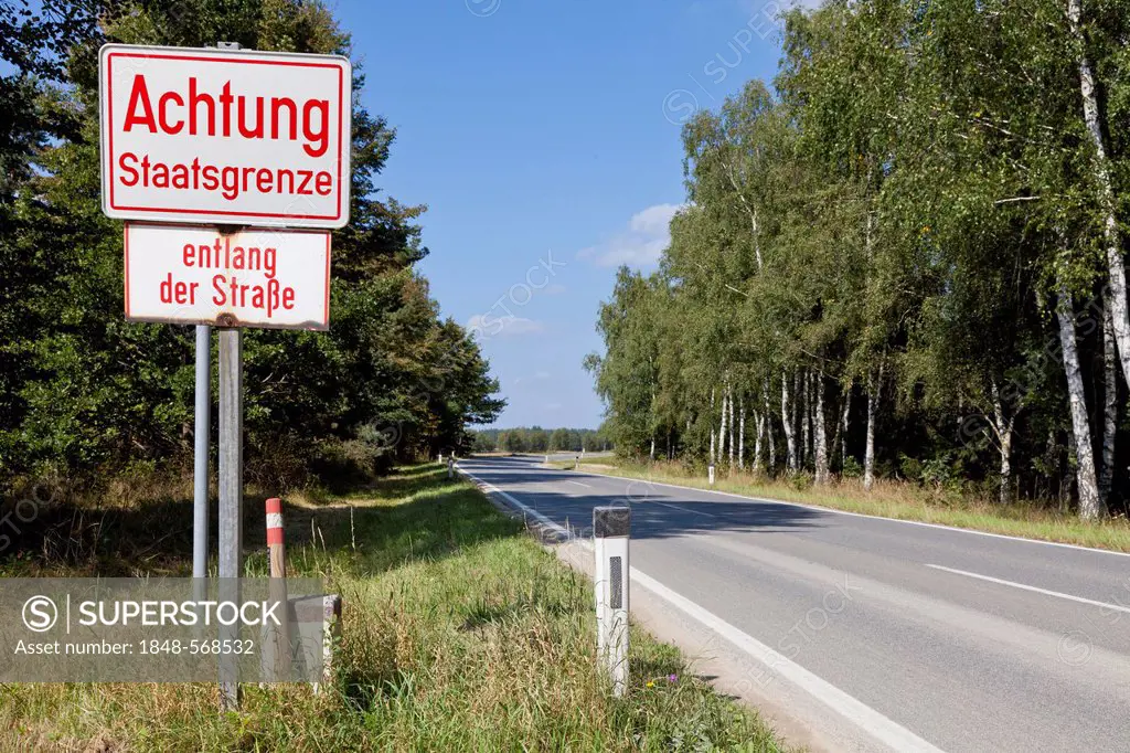 Nagelberger Strasse, road on the border between Austria and the Czech Republic near Gmuend, Waldviertel, Forest Quarter, Lower Austria, Austria, Europ...
