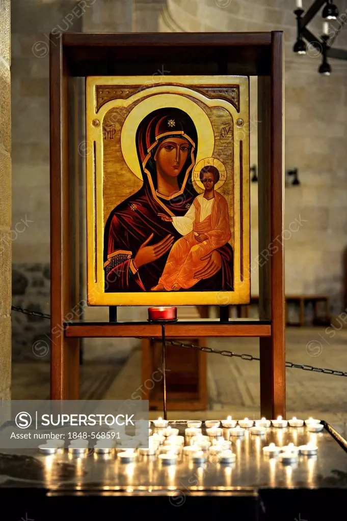 Interior view, portrait of Mary, Church of the Multiplication in Tabgha at the Sea of Galilee, Galilee, Israel, Middle East, Asia Minor, Asia