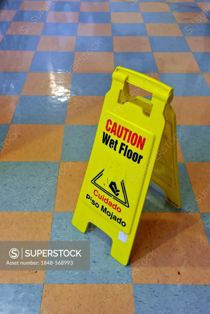 Sign, caution, wet floor, Washington DC, District of Columbia, USA