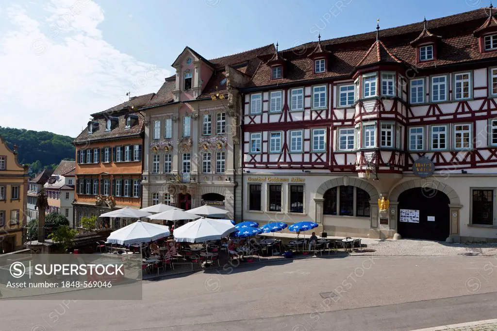 Marktplatz square, historic centre of Schwaebisch Hall, Hohenlohe, Baden-Wuerttemberg, Germany, Europe, PublicGround