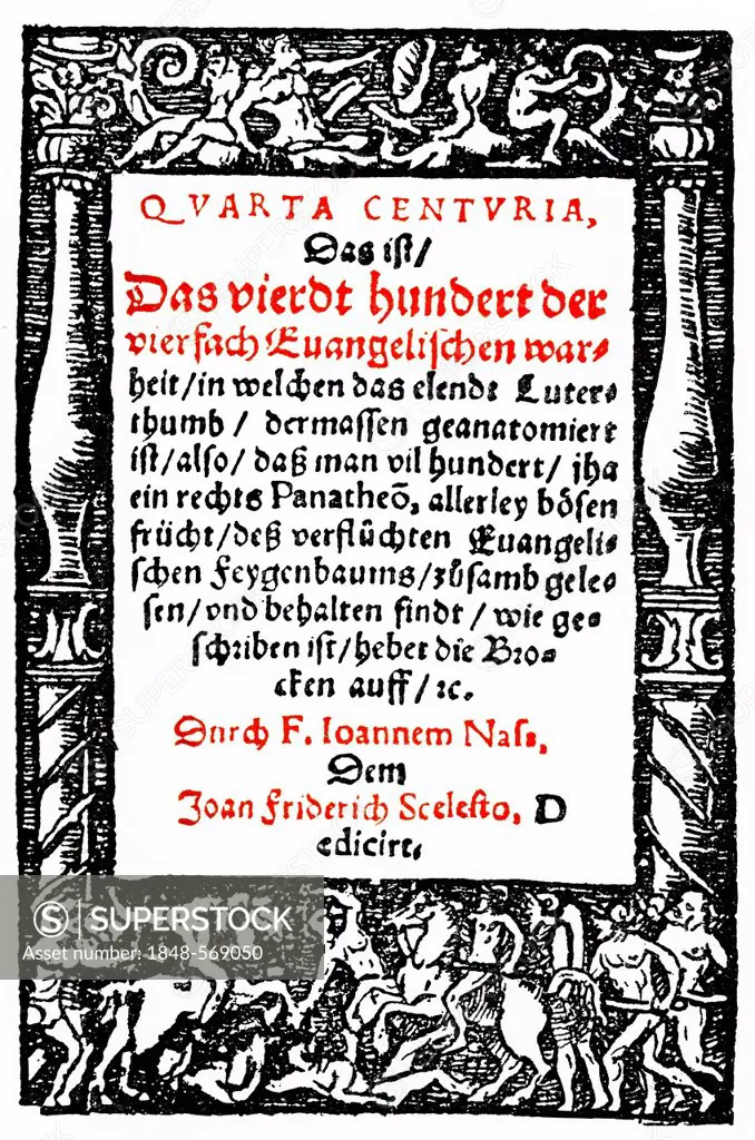 Historic print, 1570, page of a book of Johannes Nas or Nasus, 1534 - 1590, Franciscan and suffragan bishop of Brixen, from the Bildatlas zur Geschich...
