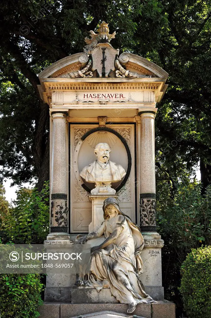Tomb of Carl Freiherr von Hasenauer, architect of the Austrian historicism, 1833-1894, Zentralfriedhof, Central Cemetery, Gate 2, Simmeringer Hauptstr...