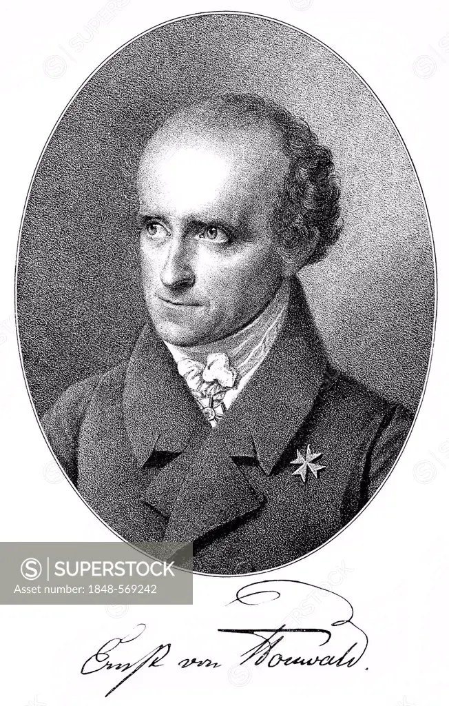 Historical print, engraving, portrait of Ernst Christoph Freiherr von Houwald, 1778-1845, German writer and playwright, from Bildatlas zur Geschichte ...