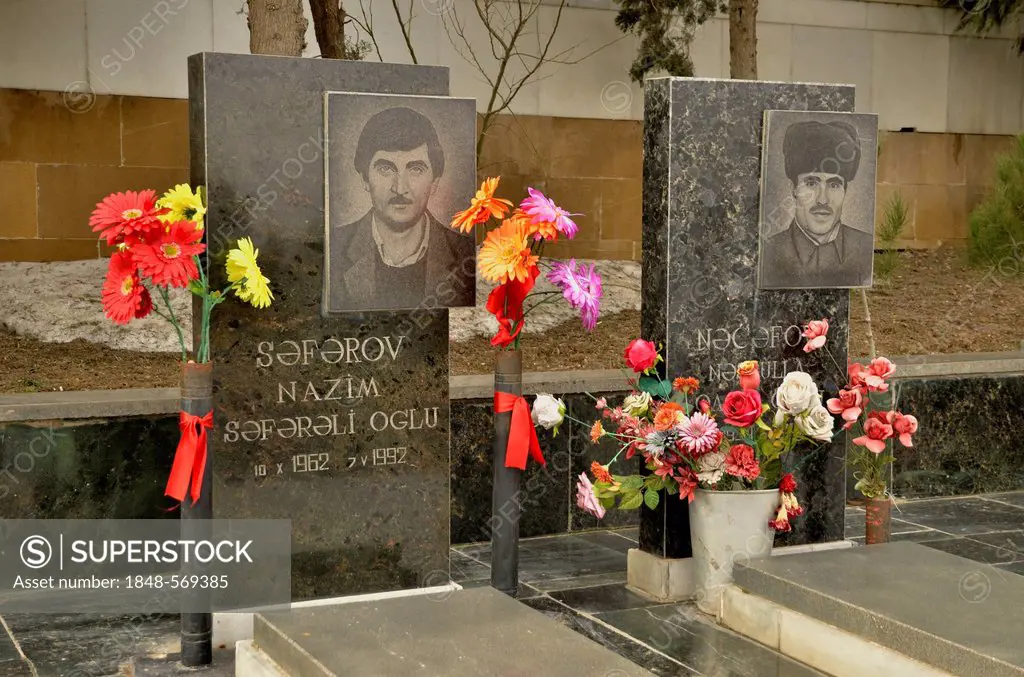 Tombs on Martyrs' Avenue, where the victims of the Soviet military intervention of 20 January 1990 and the conflict with Armenia over Nagorno-Karabakh...