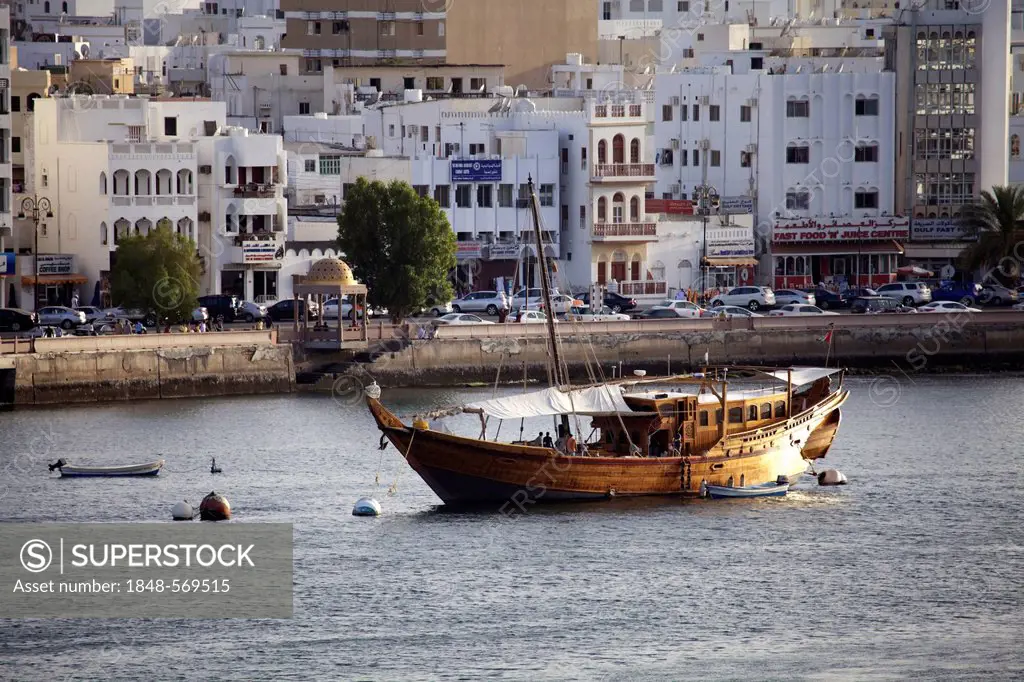 An old dhow in the harbor of Muscat, Oman, Middle East, Asia