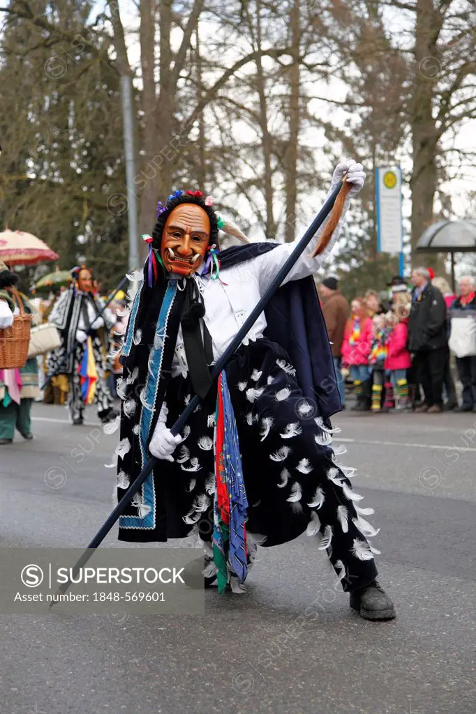 Federahannes, traditional carnival character, fool's jump in Rottweil, Rottweil carnival, Swabian-Alemannic carnival, Baden-Wuerttemberg, Germany, Eur...