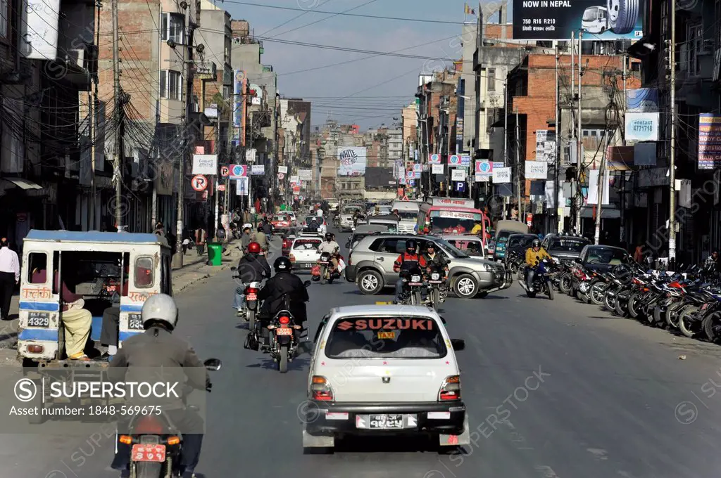 Traffic, main road, Pokhara, Nepal, Asia