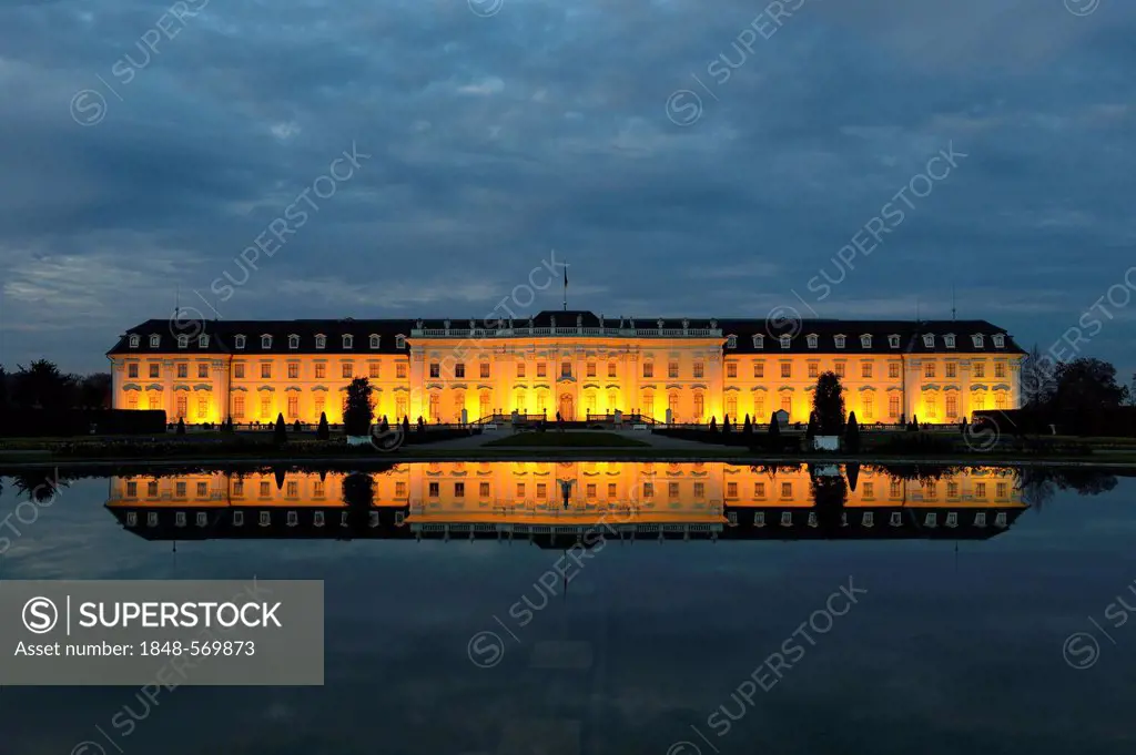 Residenzschloss Ludwigsburg palace at dusk, Ludwigsburg, Baden-Wuerttemberg, Germany, Europe