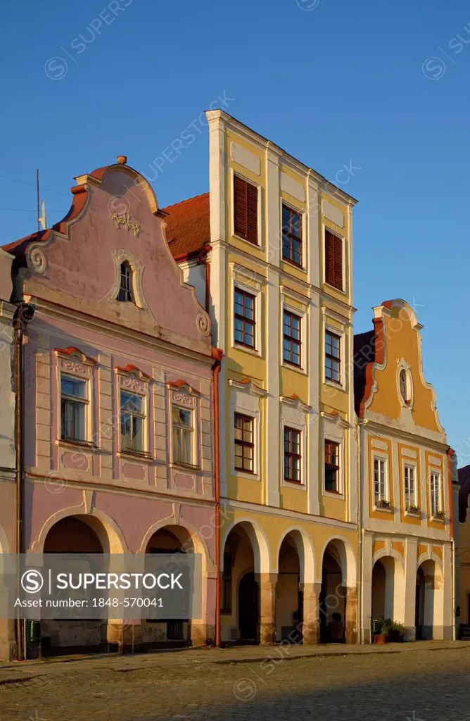 The typical facades and gables of Telc, Telc, Teltsch, UNESCO World Heritage Site, southern Moravia, Czech Republic, Europe