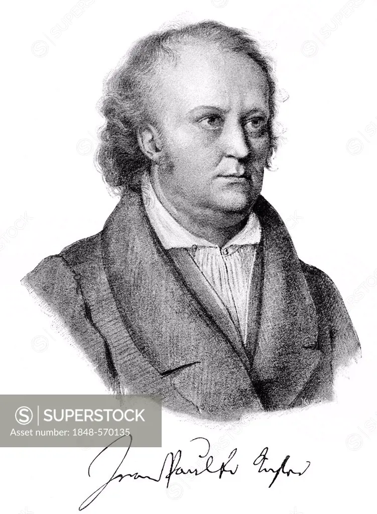 Historical print, engraving, portrait of Johann Paul Friedrich Richter or Jean Paul, 1763-1825, German writer, from Bildatlas zur Geschichte der Deuts...