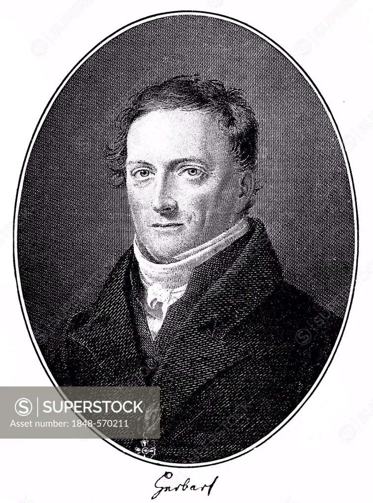 Historical print, engraving, 1850, portrait of Johann Friedrich Herbart, 1776-1841, German philosopher, psychologist and educator, founder of Herbarti...