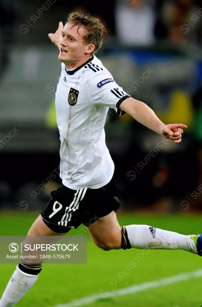 Andre Schuerrle, Germany, goal celebration, football qualification match for the UEFA European championship 2012, Germany - Belgium 3:1, ESPRIT Arena,...